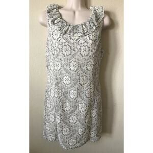 Forever 21 Cream Gray Ruffle Collar Sleeveless Lace Sheath Women's Dress Size M